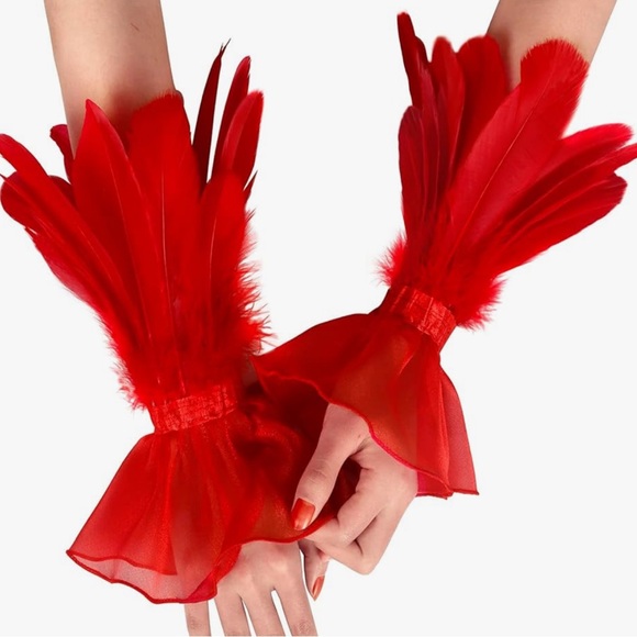 Red Feathered Ribbon Accessory - Picture 6 of 6